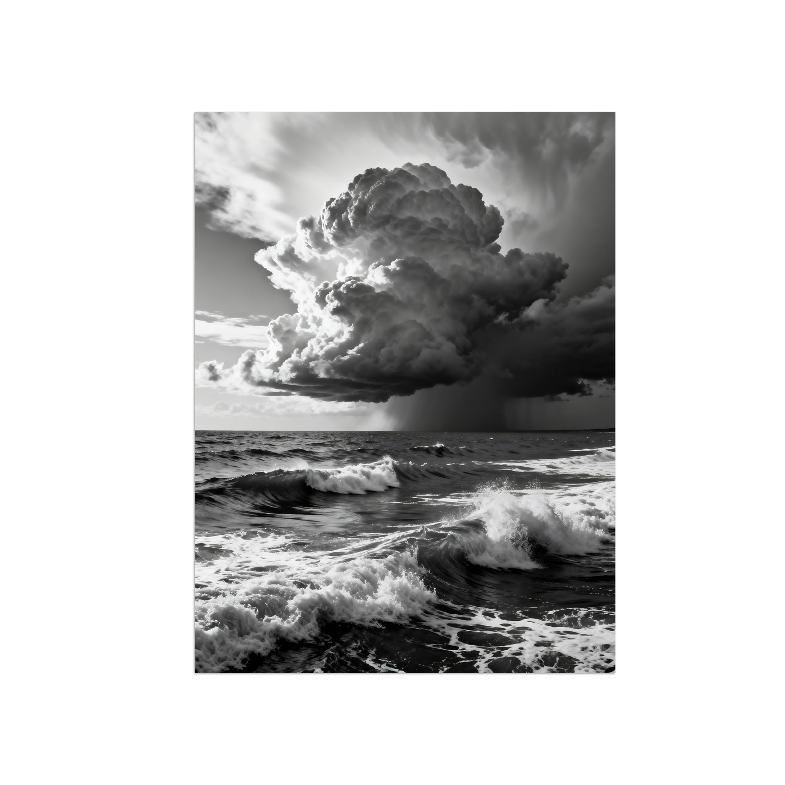 OZPWBVY Black White Landscape Wall Art. Sea Clouds. Picture 50x65cm Framed