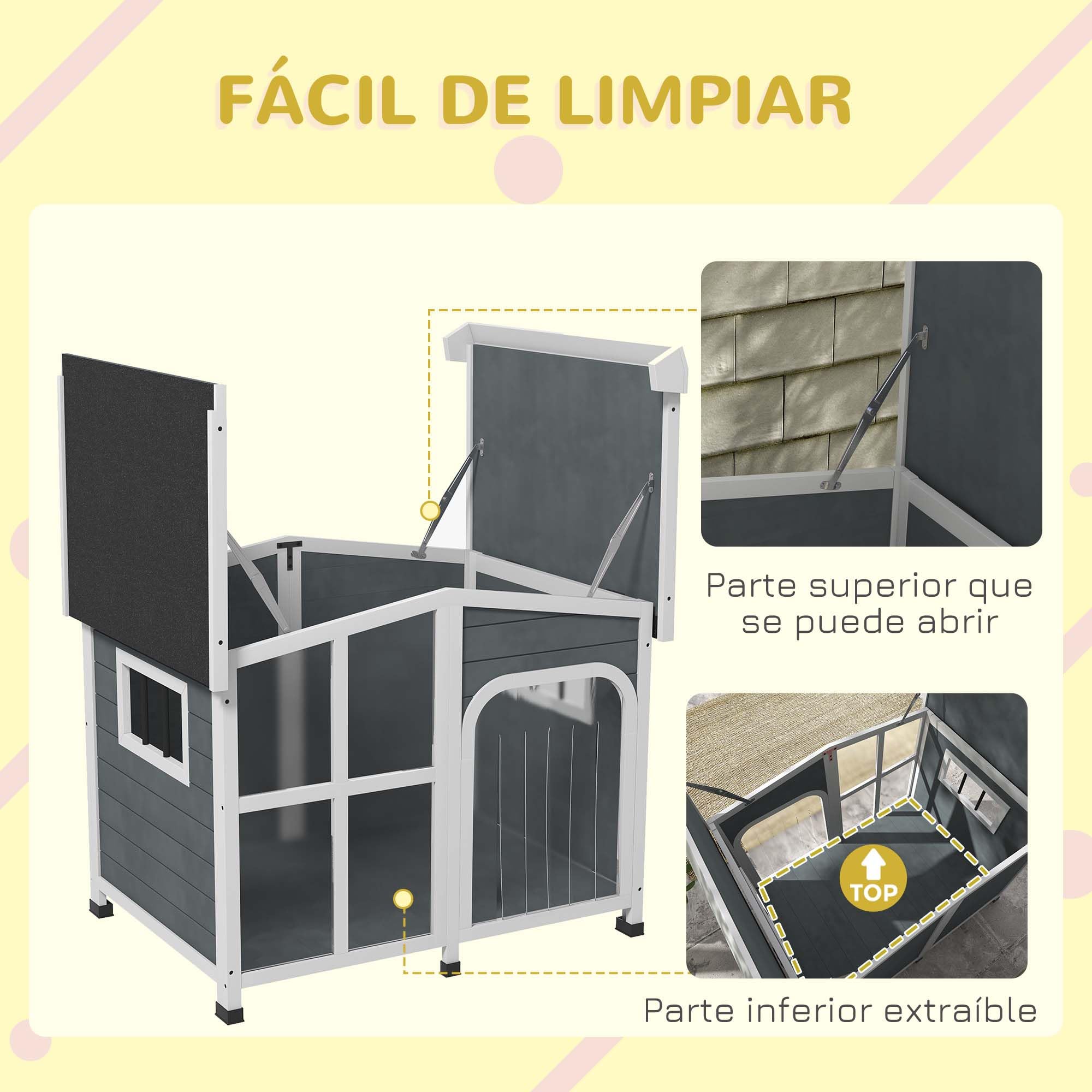 PawHut Caseta para Perros de Madera, Casa para Perros Pequeños, con Techo Abatible, Puerta con Cortina, Fondo Desmontable, y Frontal de Acrílico 101x66,5x70,5 cm Gris Oscuro