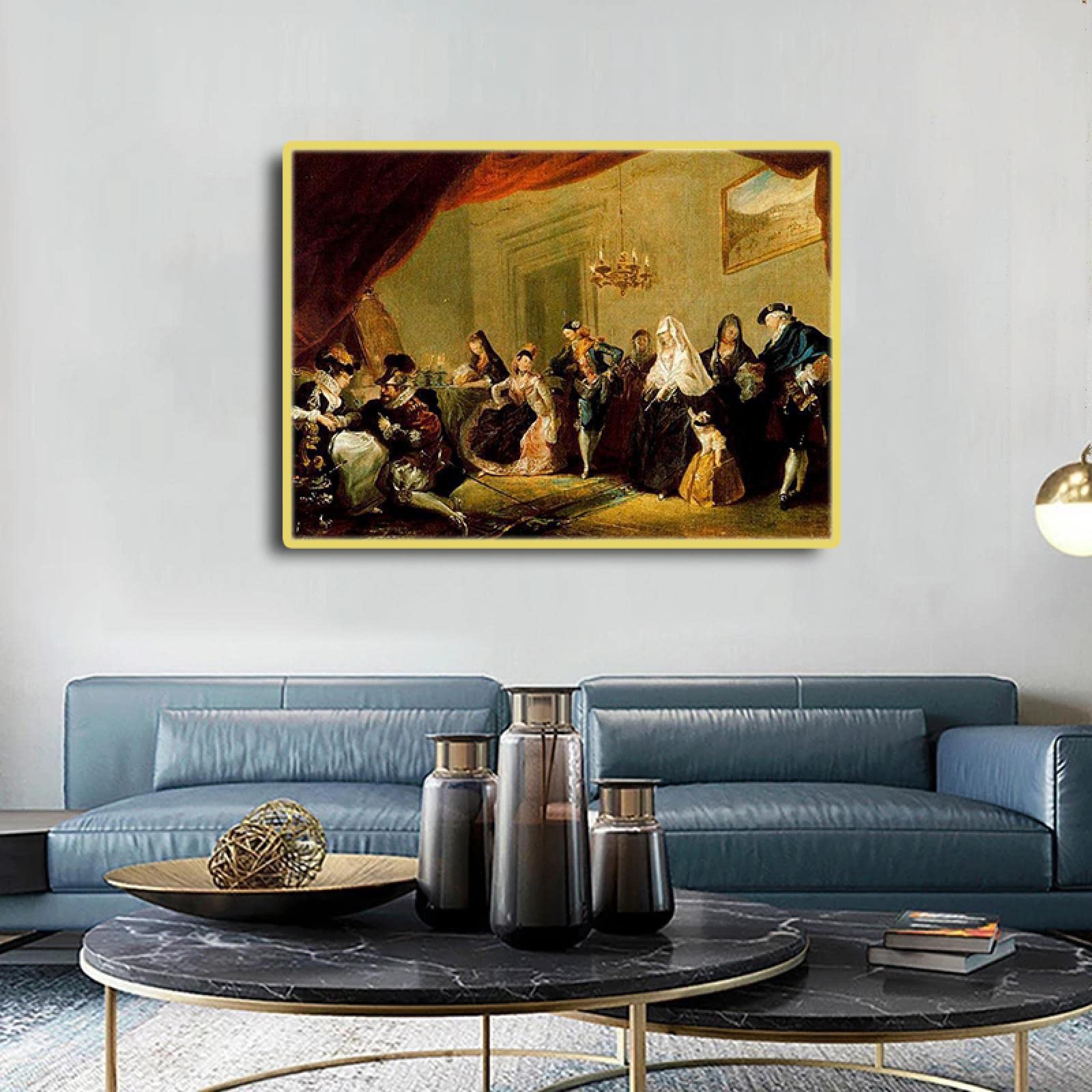 HEIMAO Impresiones en lienzo rococó. Obra Luis Paret y Alcázar. Ensayo de una obra de arte de comedia Cuadros de pintura para 50x75cm Marco dorado