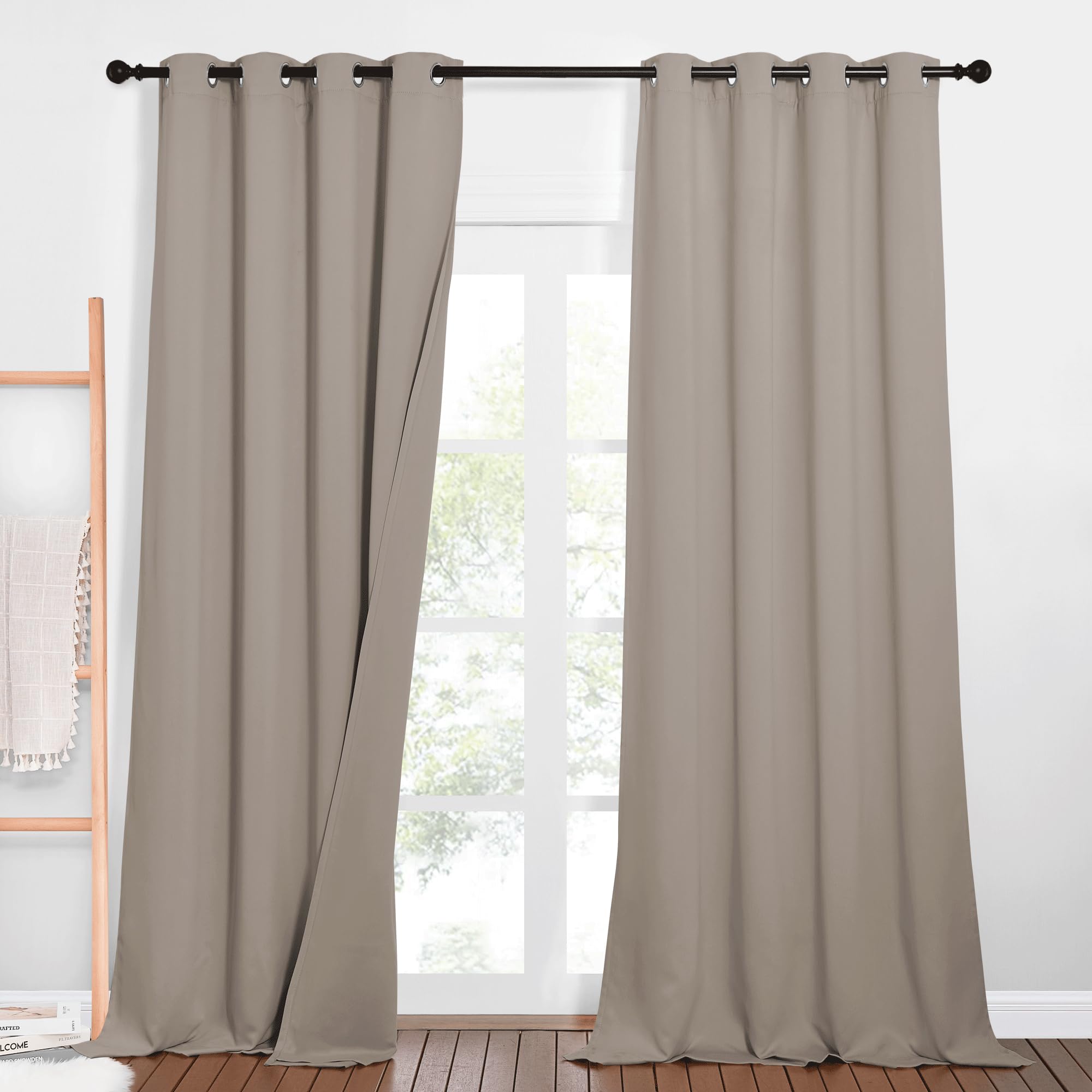 PONY DANCE Soundproof Curtains for Bedroom - Set di 2 tende oscuranti a tre strati con occhielli, isolanti e freddi, 240 x 132 cm, colore: sabbia