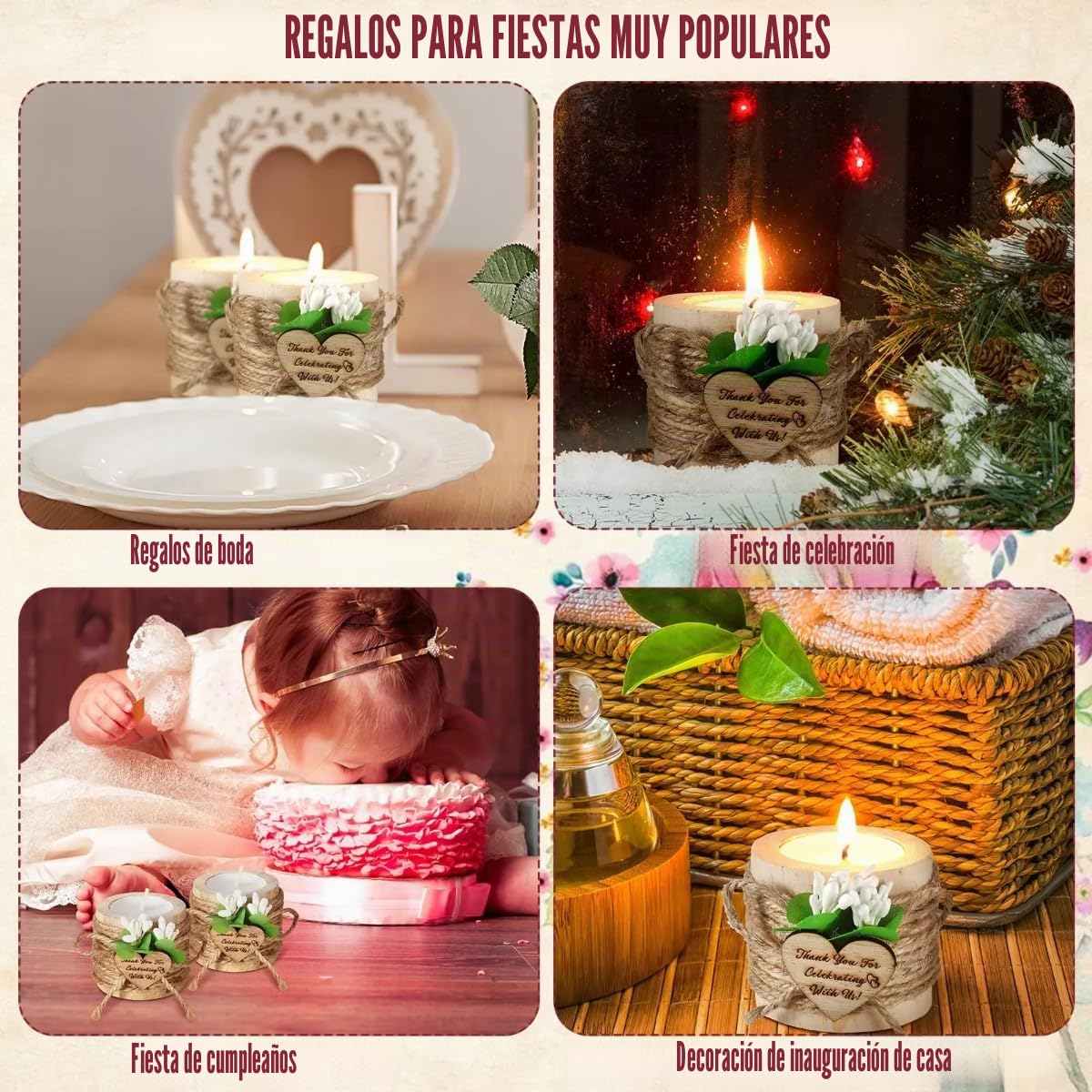 Portavelas de madera personalizado, vela de boda personalizada, portavelas para despedida de soltera, regalo de boda para invitados (10 piezas)