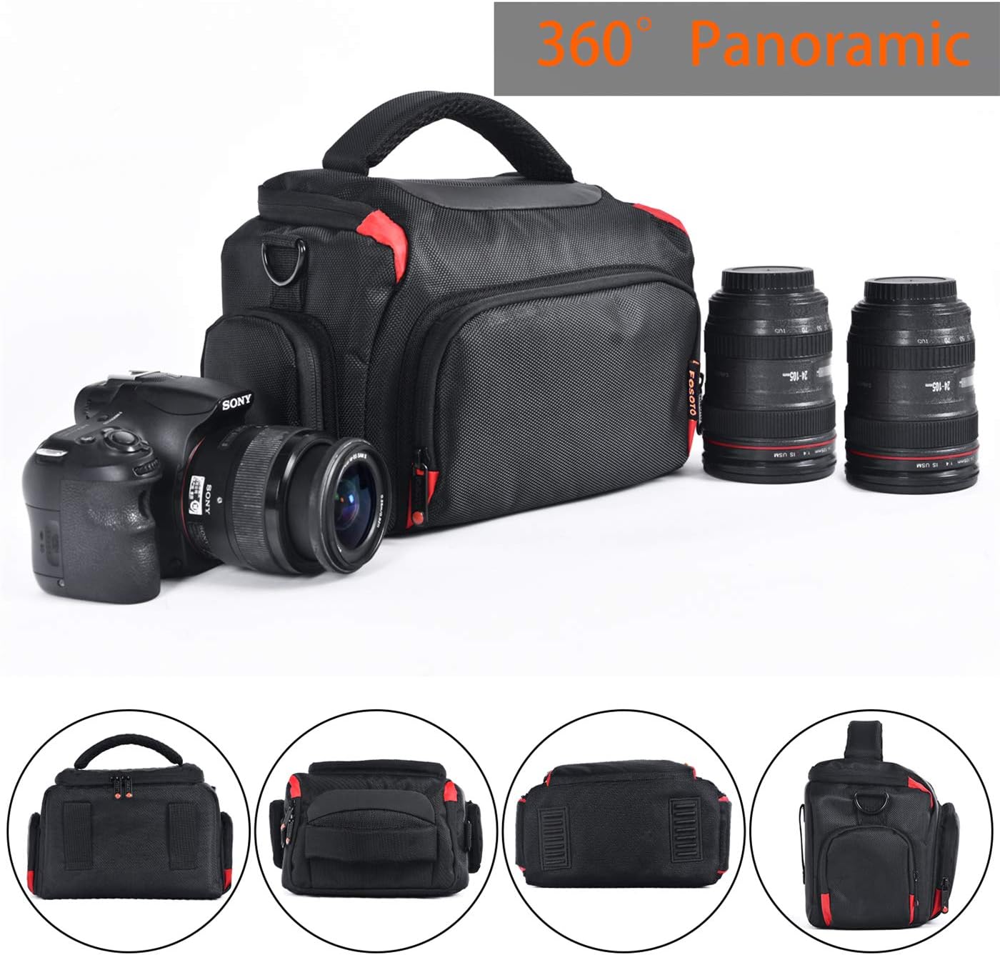 FOSOTO Waterproof DSLR Camera Case Bag Large Capacity Compatible for Nikon D3500 D3400 D5600 D7500 D850, Canon EOS 2000D 4000D 80D 750D 7D Mark II Shockproof Camera Carry Bags Cases