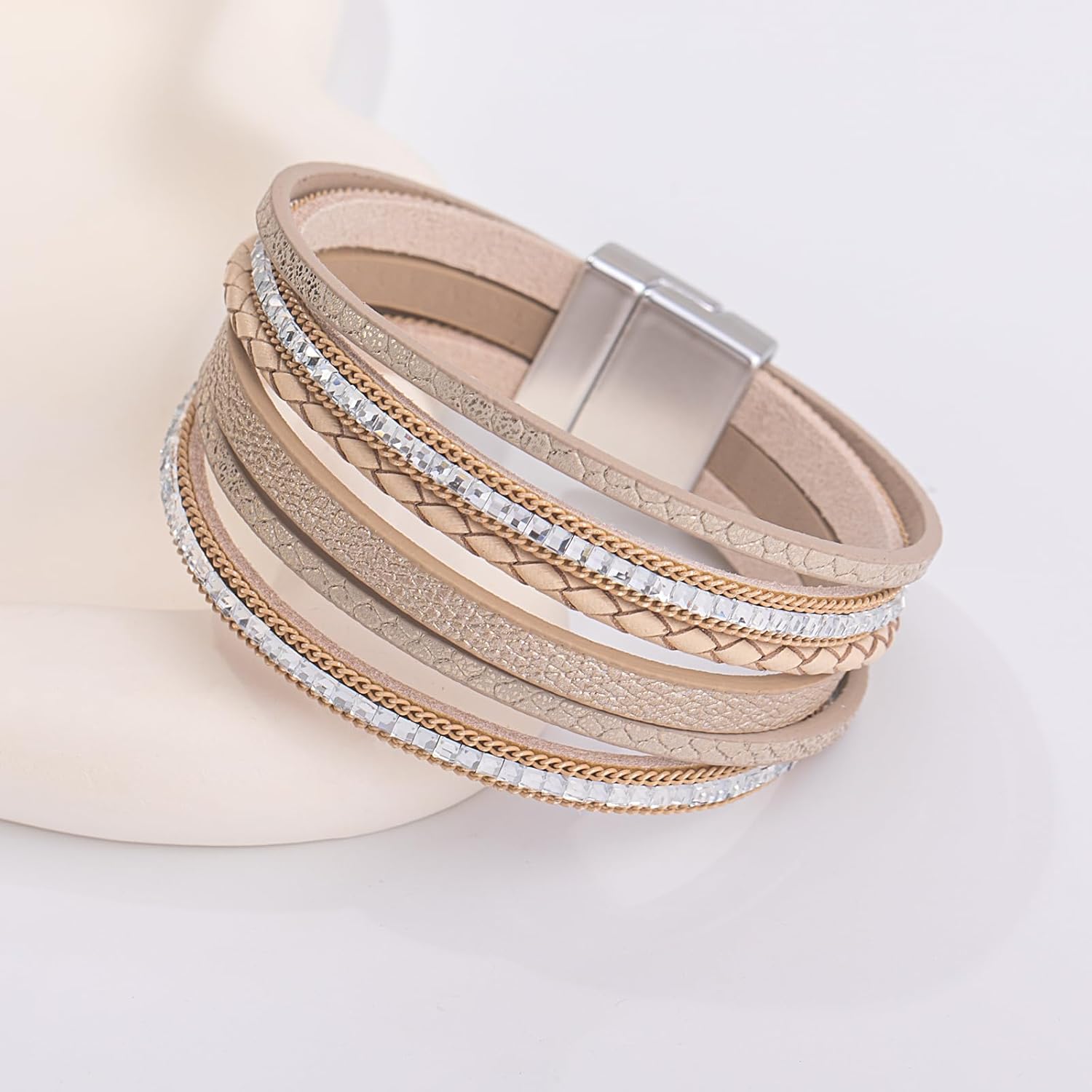 FANCY SHINY Boho Leather Wrap Bracelets Trendy Layered Bracelets with Magnetic Clasp Strackable Bohemian Jewelry Cowboy Cowgirl Chic Gifts for Women - Image 6