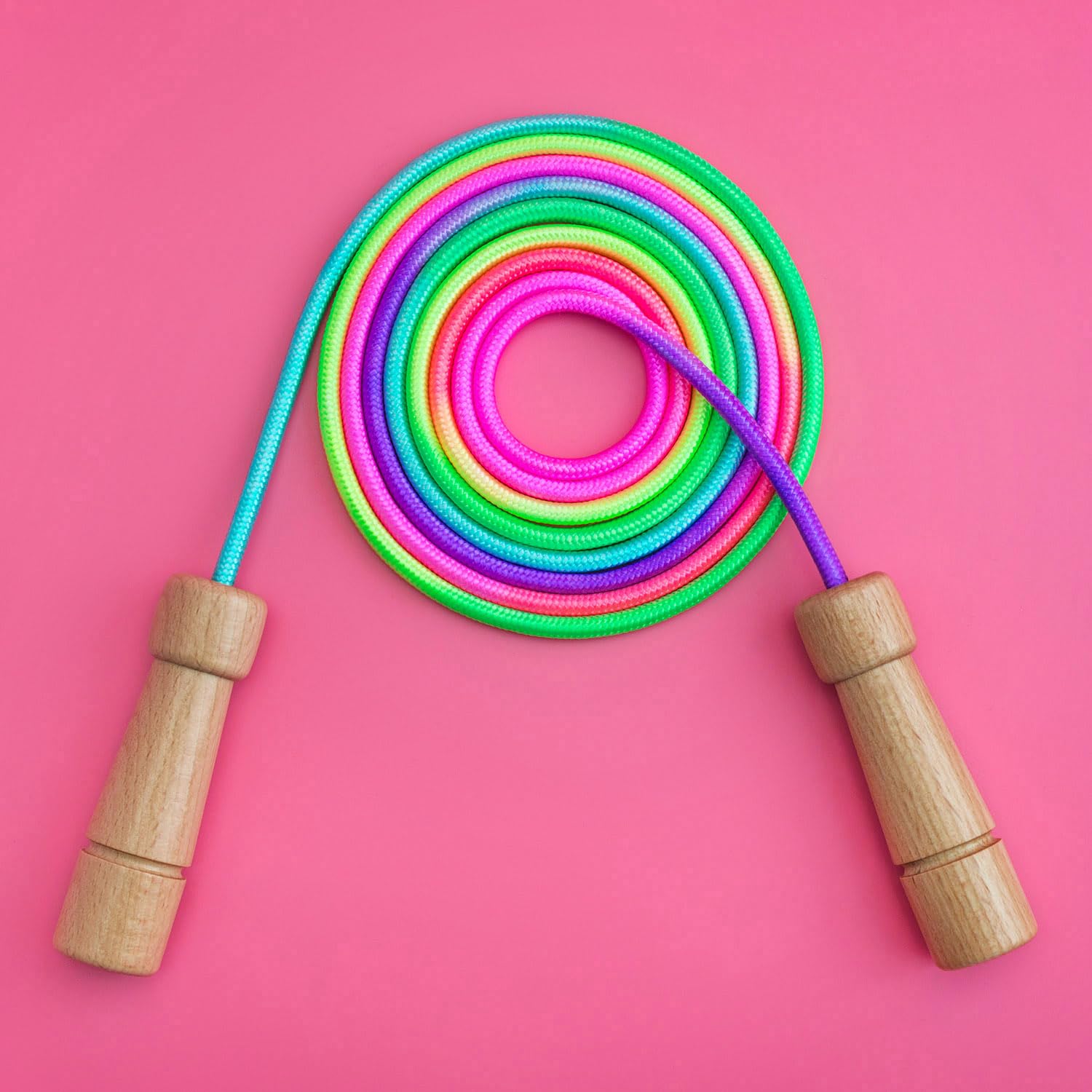 Corde à Sauter Multijoueurs Arc-en-Ciel 5 M - Poignées En Bois, Longueur Réglable - Pour Enfants Et Adultes, Fitness
