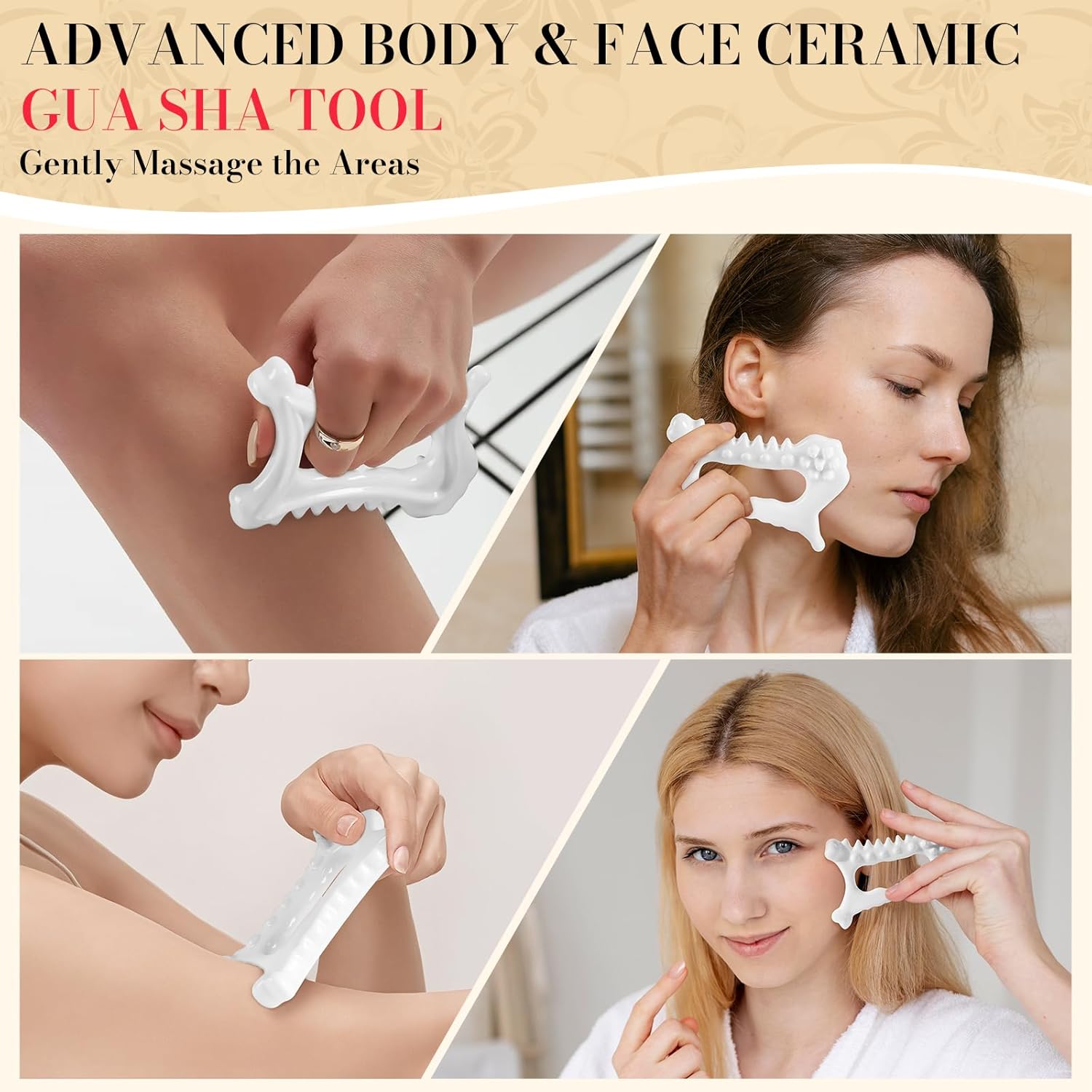 9 in 1 Ceramic Body Gua Sha Facial Tool, Face & Body Gua Sha Massage Tools, Premium Korean 괄사 Guasha Board for Face Lift, Muscle Relief, Skin Care - Image 3