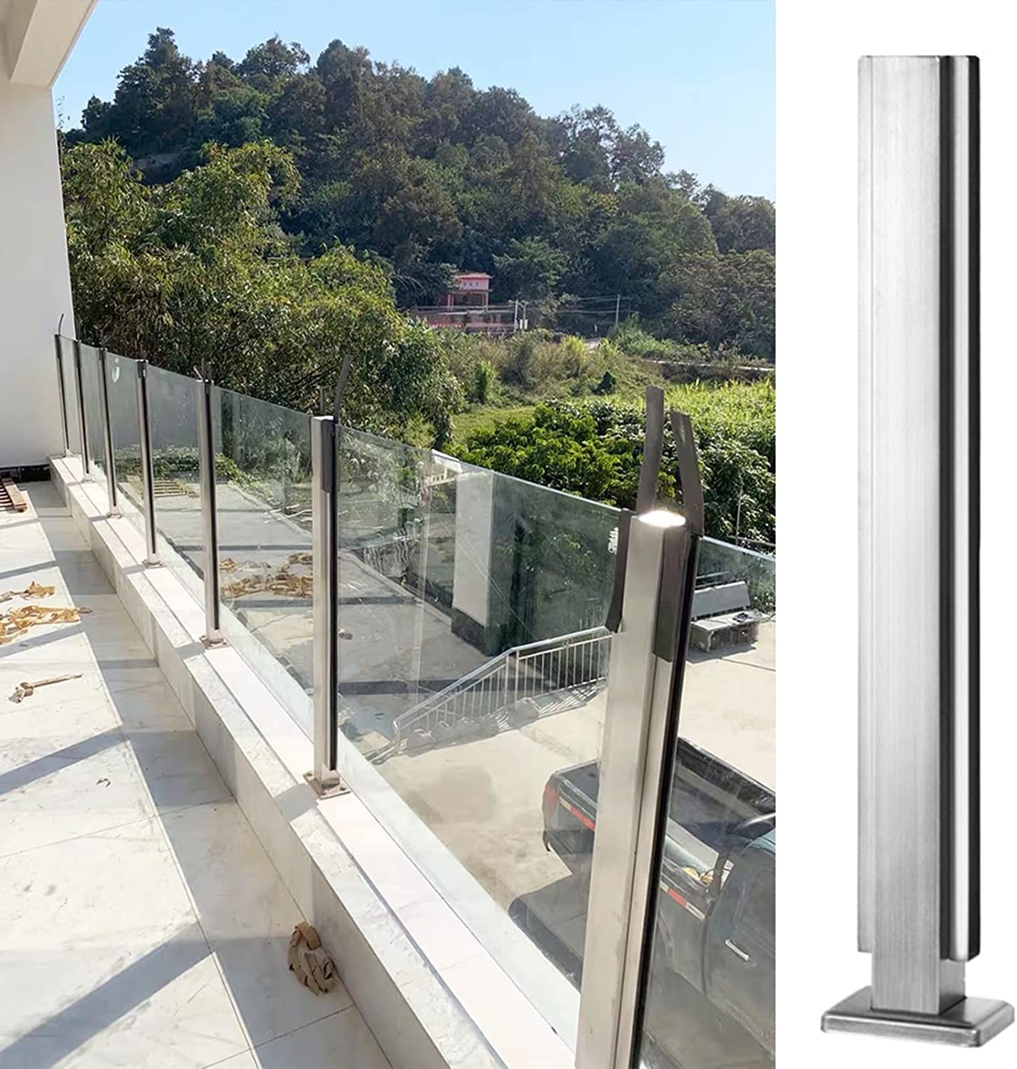Poteau de balustrade en verre inox 304 de 135cm argenté pour fixation de panneau