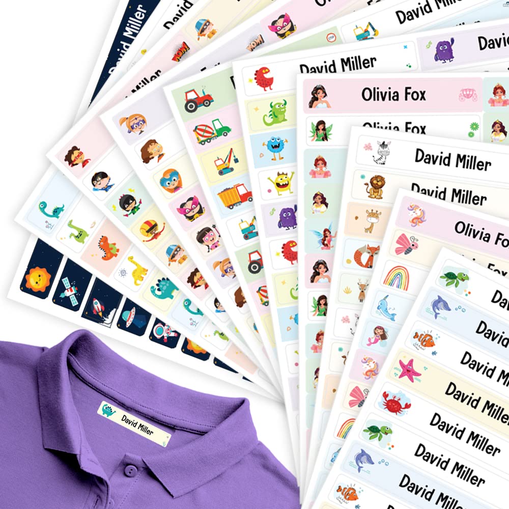 60 x Name Tags for Clothes for Care Home (46 x 8 mm) Waterproof Iron on Name Labels for Clothes Labels for Kids Papa Prints®