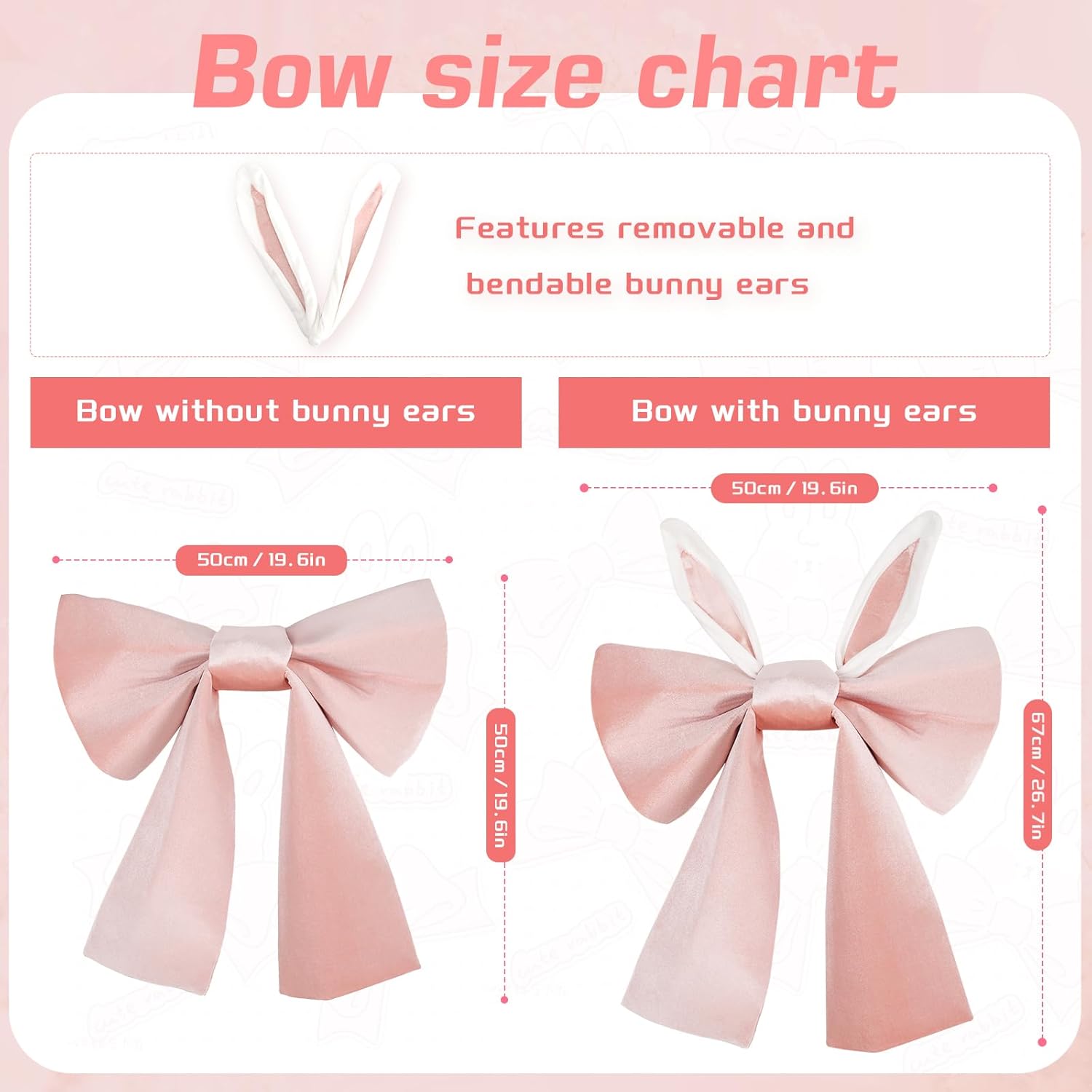 20 x 20 in Big Pink Bow Giant 3D Lrage Velvet Ribbon Bows Decor for Wedding Party Birthday Easter Home Outdoor Decorations