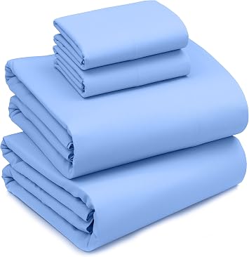 RUVANTI 100% Cotton Sheets - Crispy Cooling Percale Sheets for Full Size Bed, Breathable & Durable Full Sheet Set, 16 Inches Deep Pocket Bed Sheets, Sky Blue, 4 Pieces