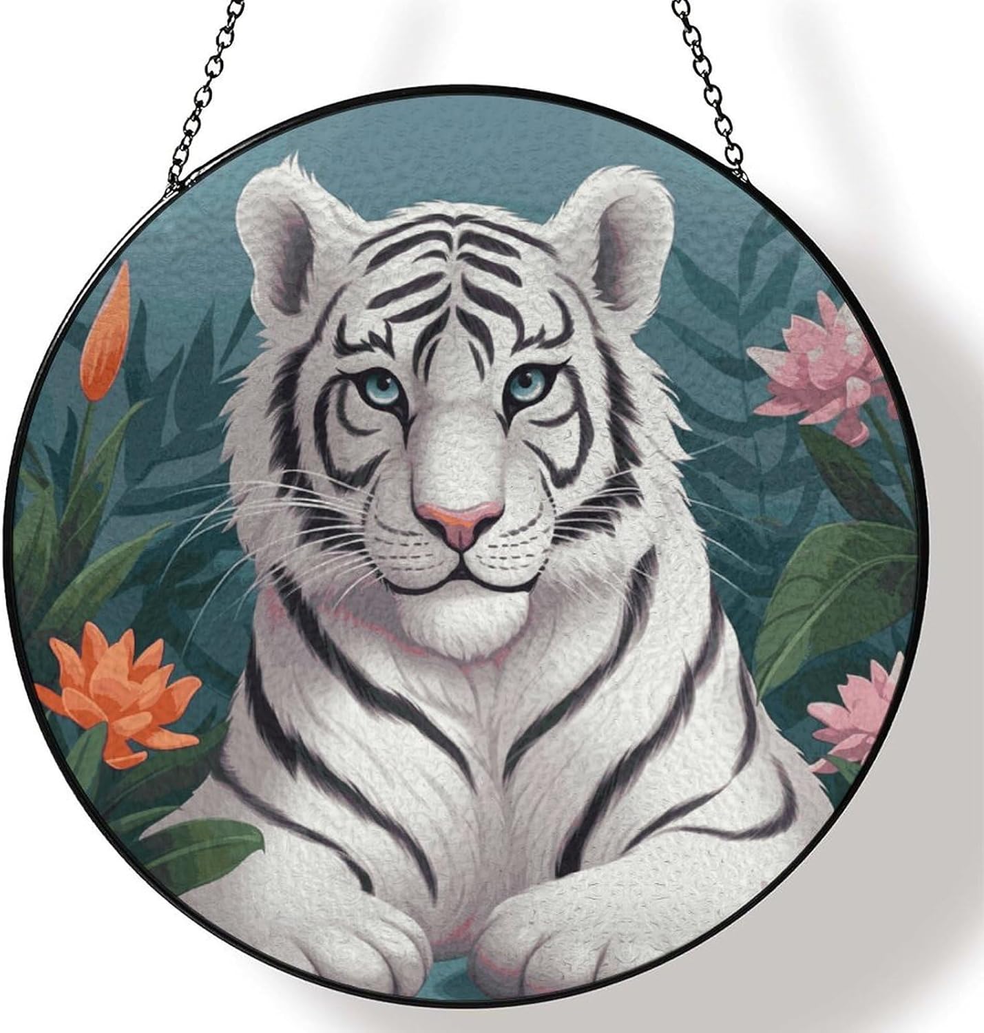 Cute White Tiger Stained Glass Suncatcher for Garden, Window Hanging image 4