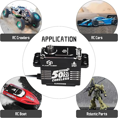 Vista 7 de Servo sin núcleo de 110.2 lbs, servo de alto par de torsión de 8.4 V, servo de engranaje de metal completo con IP67 impermeable y soporte magnético