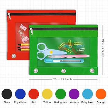 IKAYAS 40 Pack Pencil Pouch for 3 Ring Binder with Zipper, 8 Colors