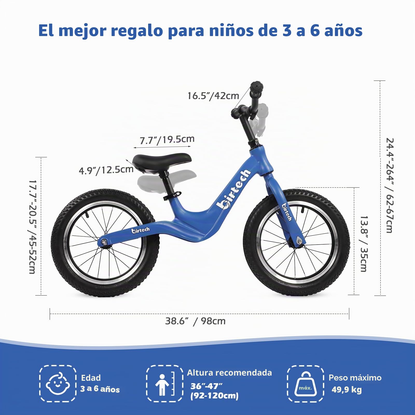 Hello-5ive Bicicleta para niños de 3, 4, 5, 6 años, con Marco de aleación de magnesio, Ligera y sin Pedales, para niños pequeños