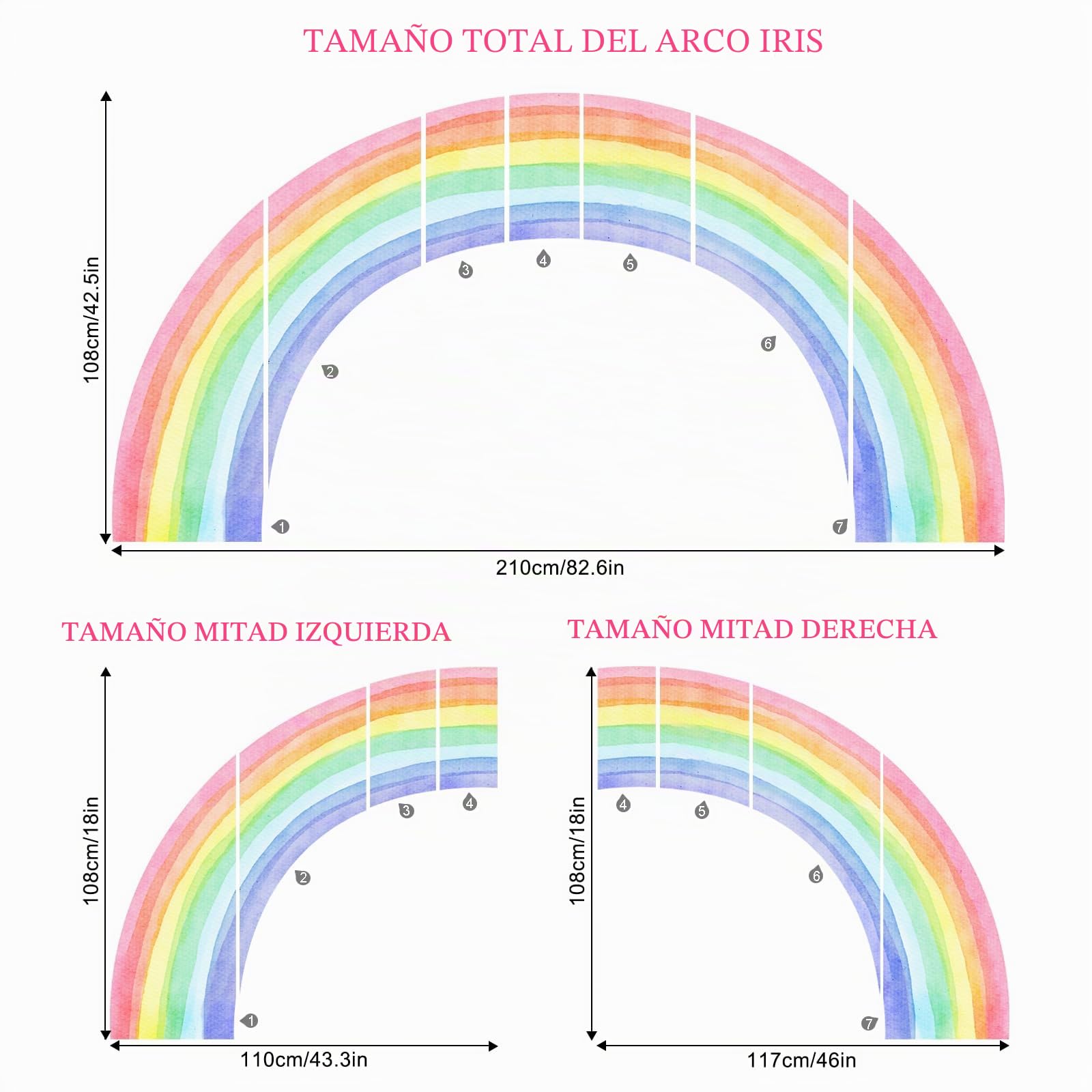 Supzone Pegatinas de Pared Arco Iris 210x108CM Grande Vinilos Decorativos Mural de Acuarela Adhesivos Pared para Dormitorio Niños Guardería Sala de Estar Sala de Juegos