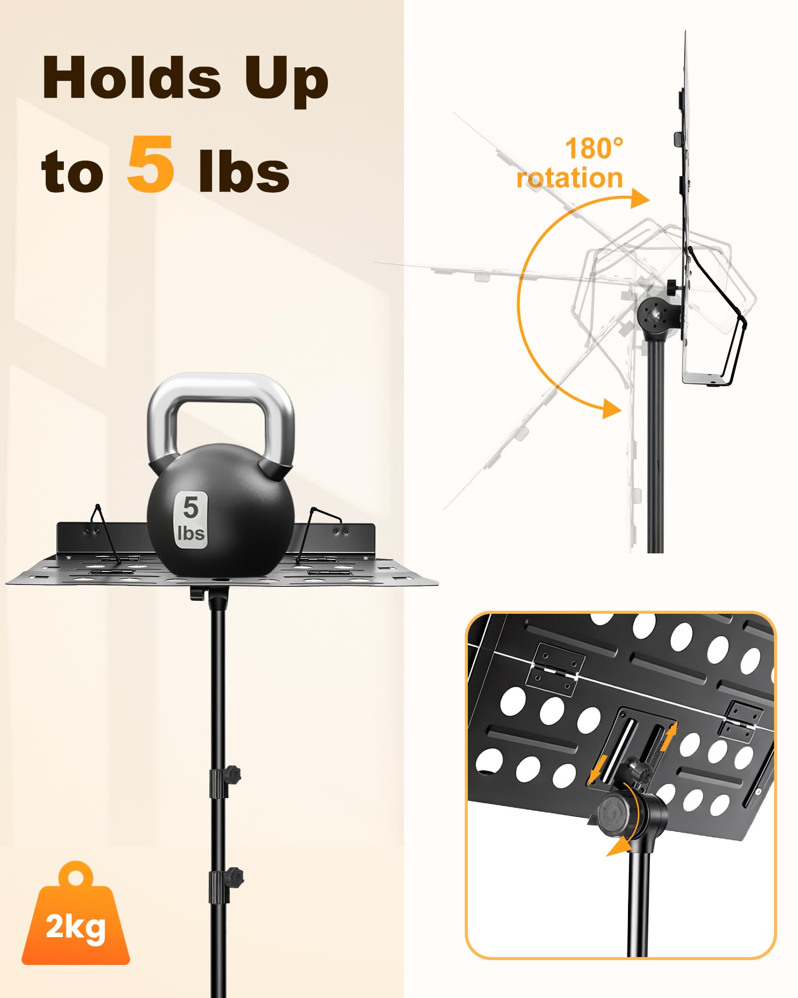 New Bee Atril Música Plegable Soporte para Partituras Estable de Metal, Altura Ajustable, Soporte Plegable con Pies Antideslizantes para para Estudiantes y Profesionales