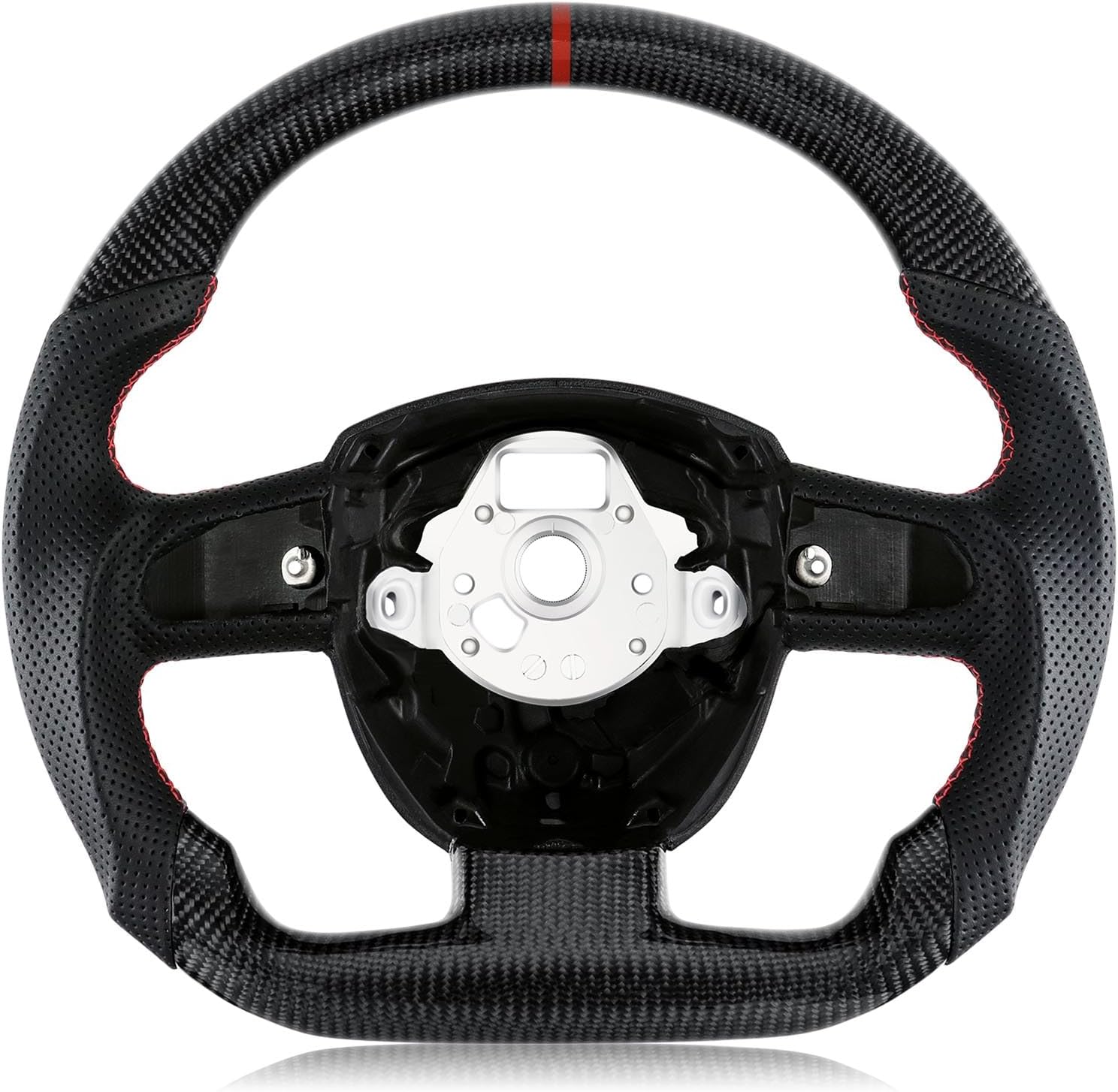 Real Carbon Fiber Steering Wheel D-shaped With stitching Nappa Perforated Leather Flat-bottom Steering Wheel For Audi A4/A5/S4/S5 2008-2010