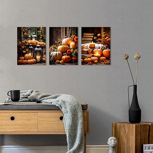 Miniatura 4 de Arte de pared de calabaza de granja, decoración de pared de otoño para cocina, comedor, decoración rústica de Halloween, impresiones en lienzo con