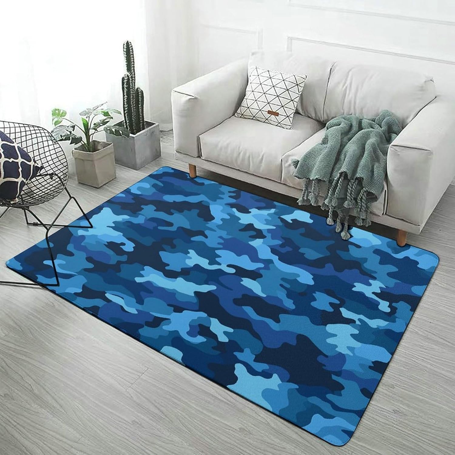Blue Camo Carpet for Living Room,Washable Dining Room Non-Slip Under Table Rug 40“x60”Large Rugs Lndoor Home Decoration Stain Resistant Carpet for Bedroom