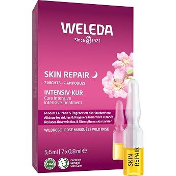 WELEDA Organic Skin Repair Intensive Treatment Wild Rose - Natural Cosmetics Natural Aging Face Care 7 Day Treatment Regenerates the Skin Barrier for Visibly Smoother Skin Vegan 7 x 0.8 ml