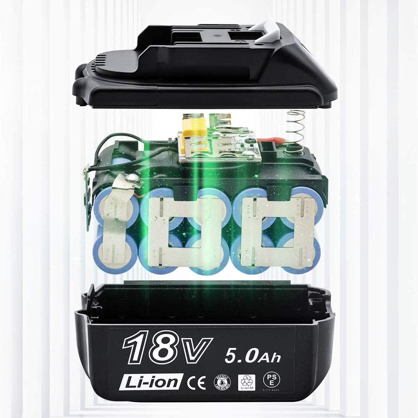 Batteria di ricambio da 18V BL1850 18V 5.0Ah Batteria per Makita BL1850 BL1860B BL1855 BL1840 BL1830 BL1835 BL1820B BL1815 compatibile con Makita 18V batteria Makita 18V (2x5000mAh,18V)