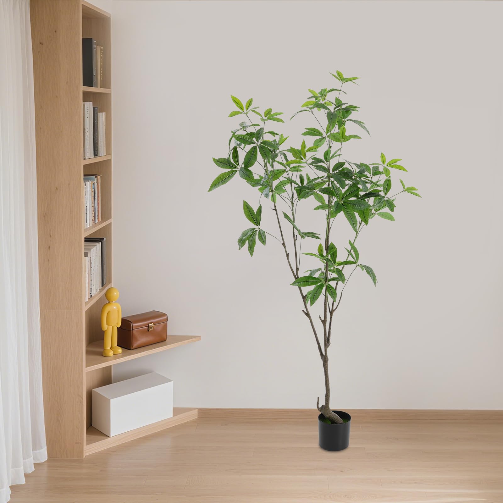 Künstliche Glückskastanie 180cm im Topf, Großer Kunstbaum Pachira Wie Echt Künstlicher Baum, Naturgetreue Deko Pflanze für Wohnzimmer, Büro & Innenbereich