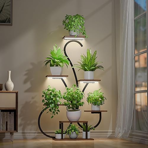 Miniatura 7 de Soporte para plantas de interior con luces de crecimiento, estante de plantas de 7 niveles para plantas de interior, estantes de esquina de 47