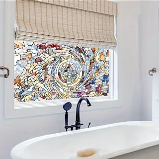 Película De Privacidad De Azul Amarillo Abstracto para Ventanas De Vidrio Película De Ventana Opaca Vinculación Manchada Película
