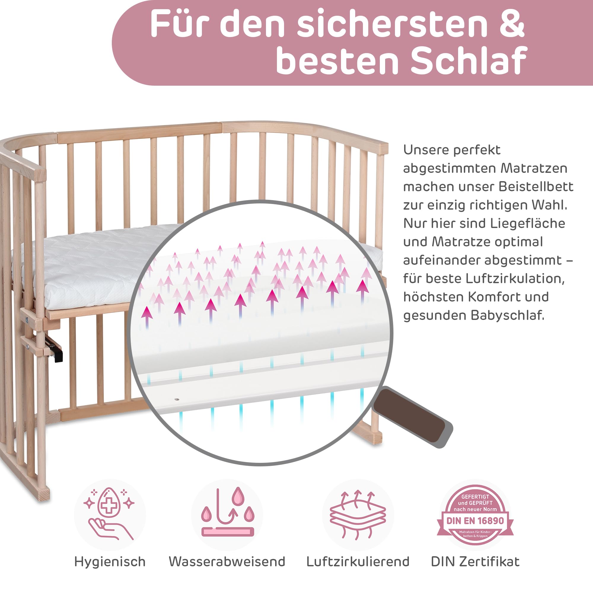 babybay Maxi łóżko pomocnicze, naturalne, nieobrobione z materacem Classic Soft