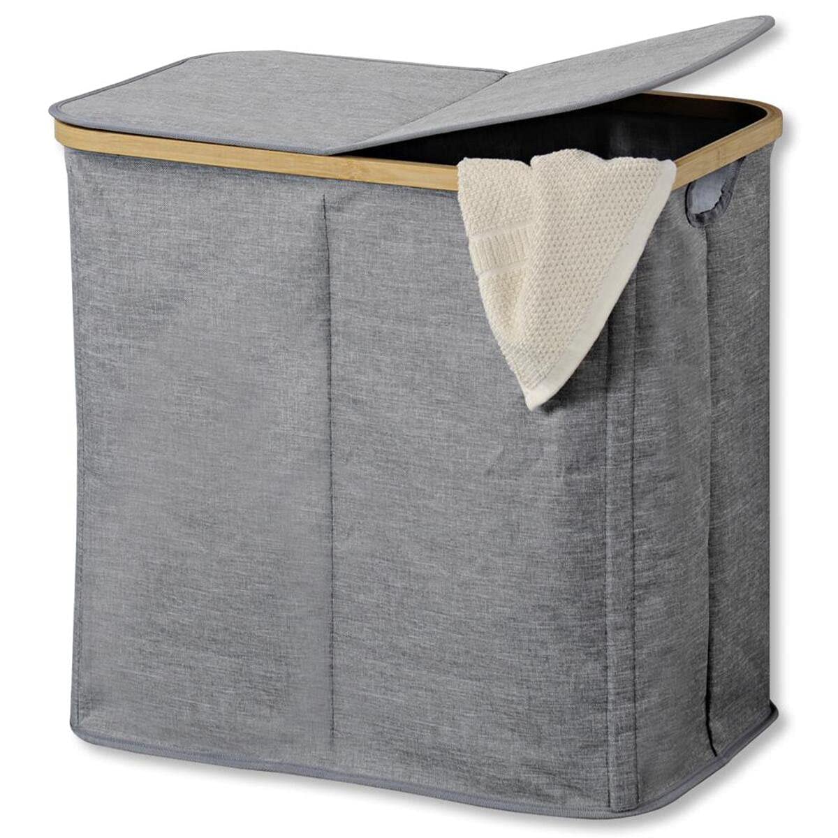 KESPER Laundry Hamper, Material: Polyester, Bamboo, Dimensions: W: 54.5 x D: 33 x H: 50 cm, Colour: Grey, 19598