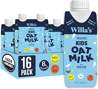 Willa's Organic Kids Oat Milk: 8g Protein, 240mg Calcium, 2g Fiber - Dairy-Free, Plant-Based, Bobby Approved, 16x 8.25oz Pack