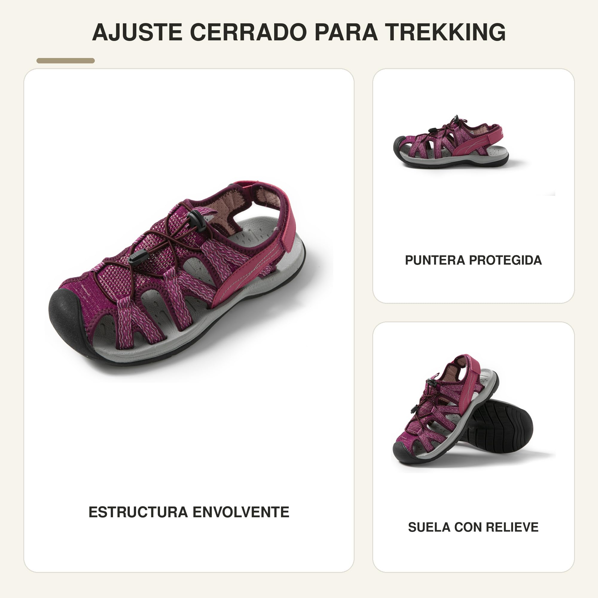 JOTA KA Sandalias Trekking Mujer – Deportivas, Resistentes al Agua, Antideslizantes, Transpirables, Ajuste con Cordón – Senderismo y Verano