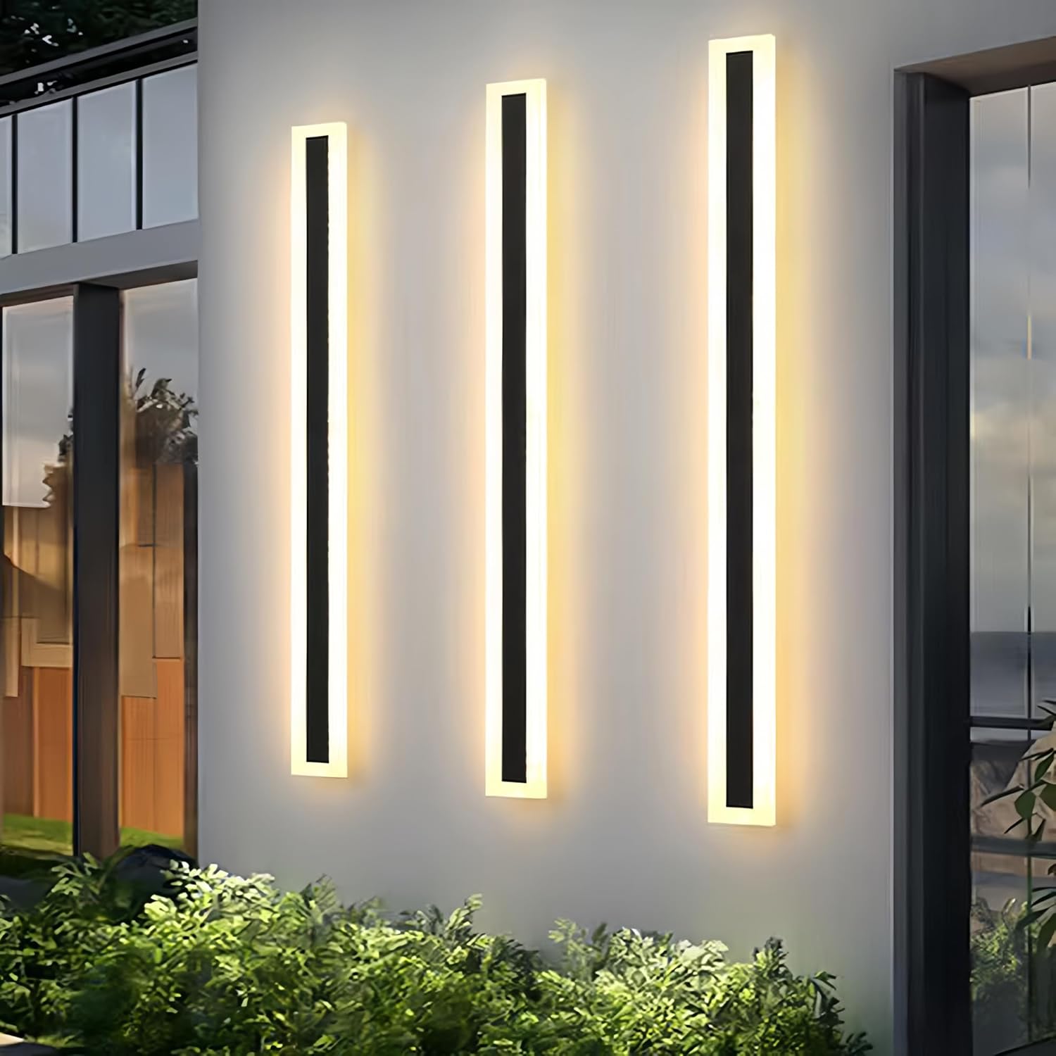 Outdoor Long Strip Modern LED Wall Lighting Fixture Lamps, White Acrylic IP65 Anti Rust ，Long Strip Black Outdoor Lighting Acrylic Porch Wall Lights Fixture for Patio Garage(Cool White, 24 INCH)