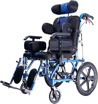 Silla de Ruedas Fully Lying Aluminum Alloy Wheelchair for Stroke Hemiplegia Disabled Cerebral Palsy Child and Adult High Back Reclining Manual Wheelchair W/ Seat Belt and Dining Table Driving Trolley
