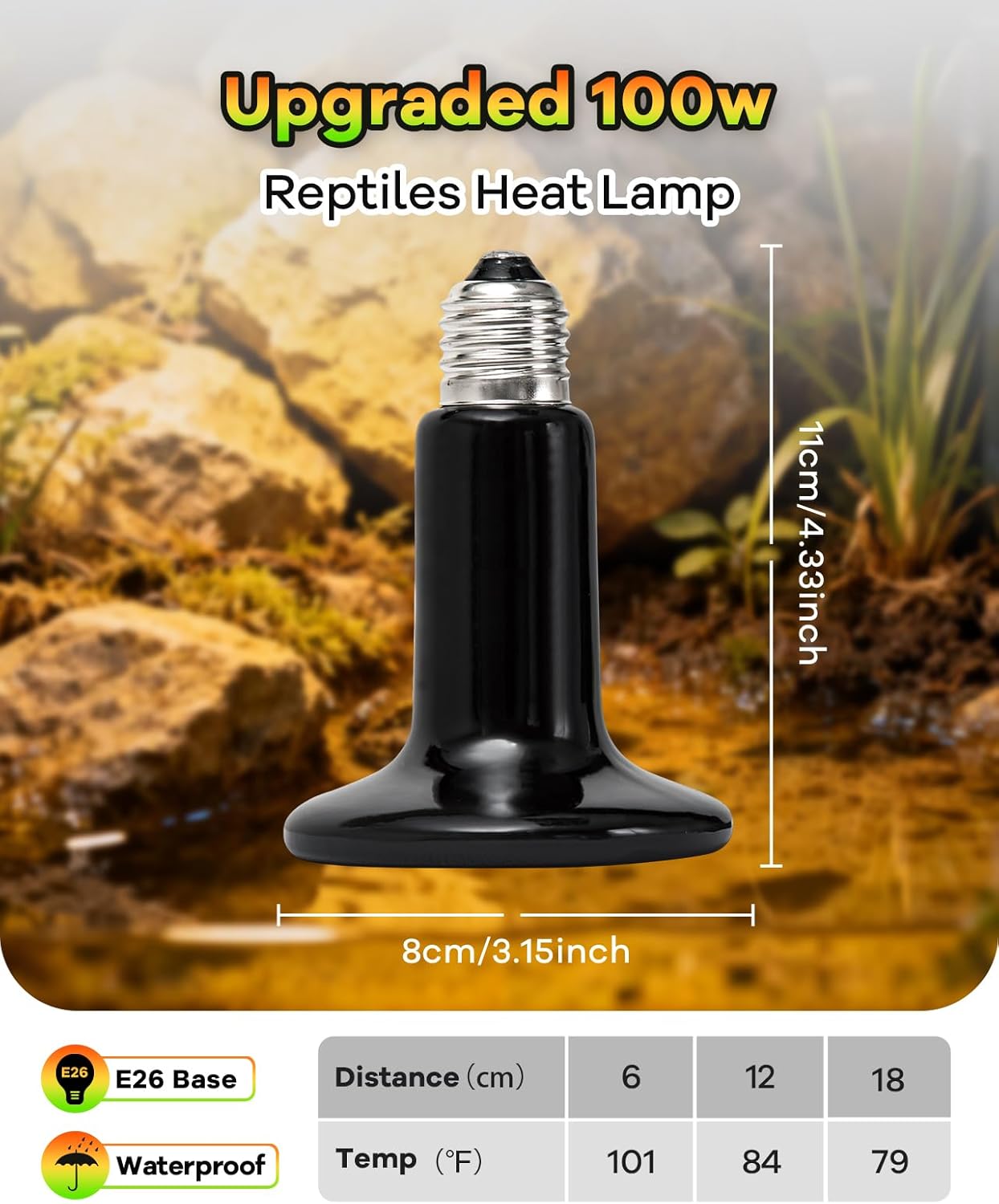 100W Ceramic Heat Emitter, 2 Pack Reptile Heat Bulbs, Ceramic Heat Lamp for Reptiles, Amphibian, Chicken, Dog, Cat, Snake, Chicken