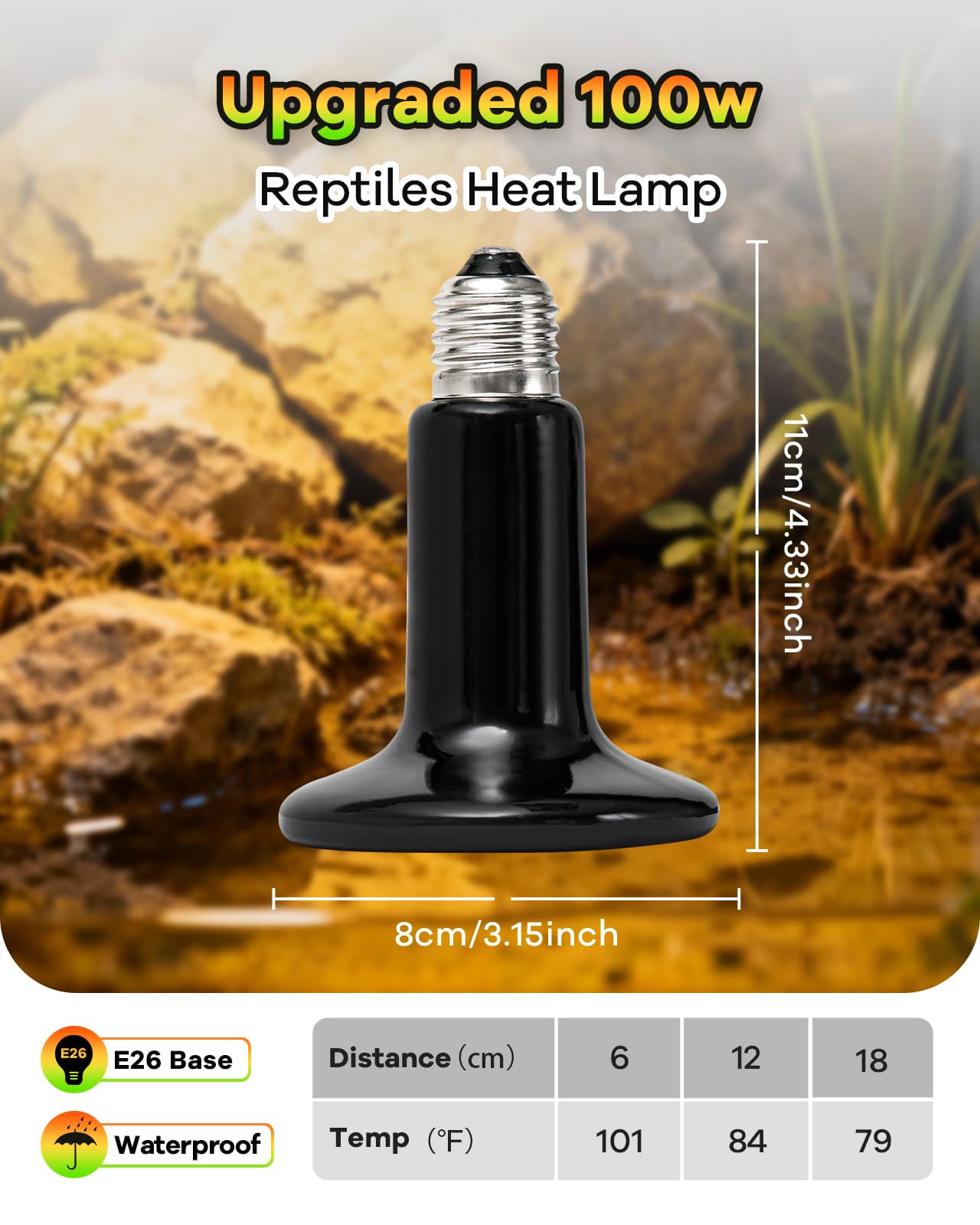 100W Ceramic Heat Emitter, 2 Pack Reptile Heat Bulbs, Ceramic Heat Lamp for Reptiles, Amphibian, Chicken, Dog, Cat, Snake, Chicken - image 7