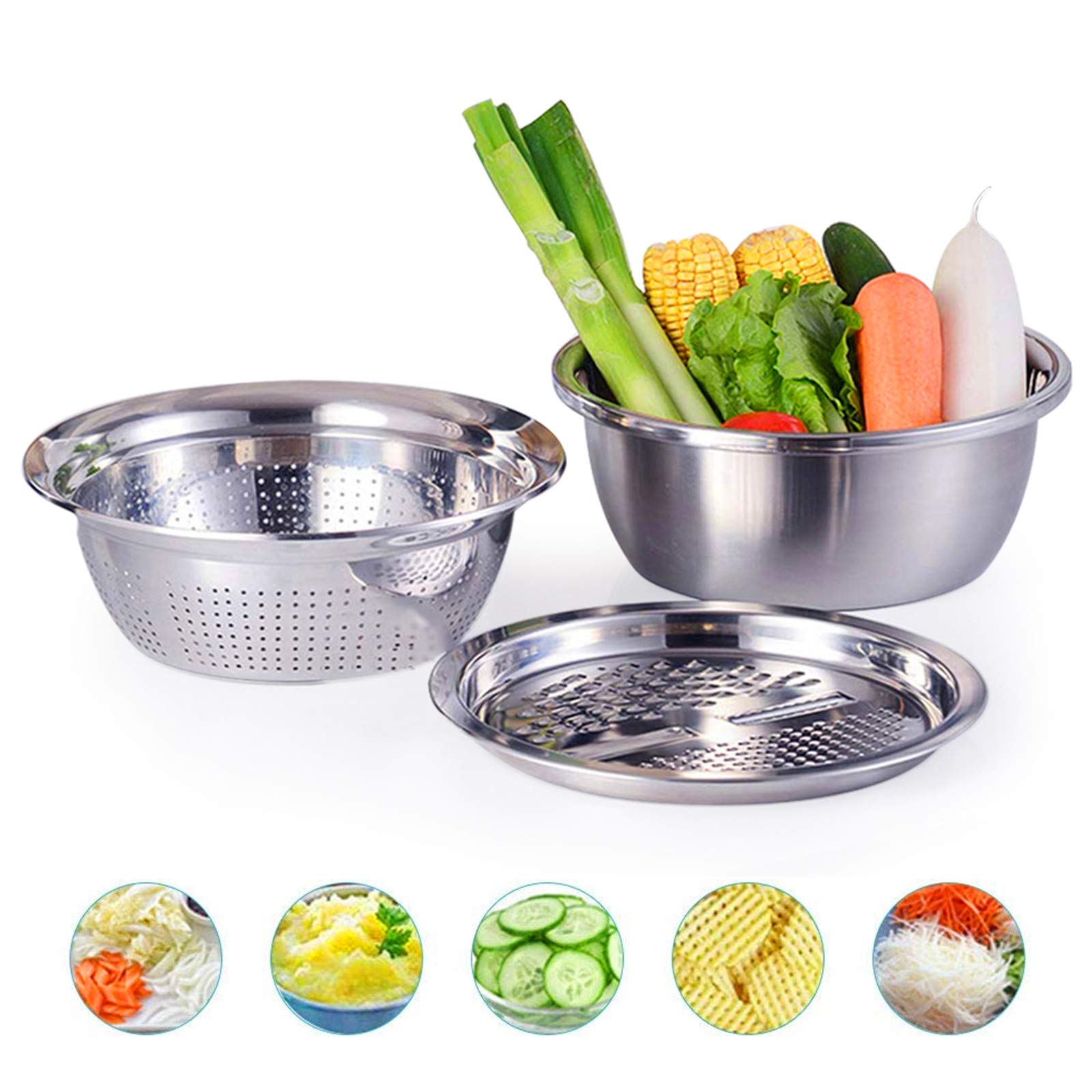 Set 3 In 1 Per Cucina In Acciaio Inox - Colino A Rete Fine, Scolapiatti E Pelapatate Julienne