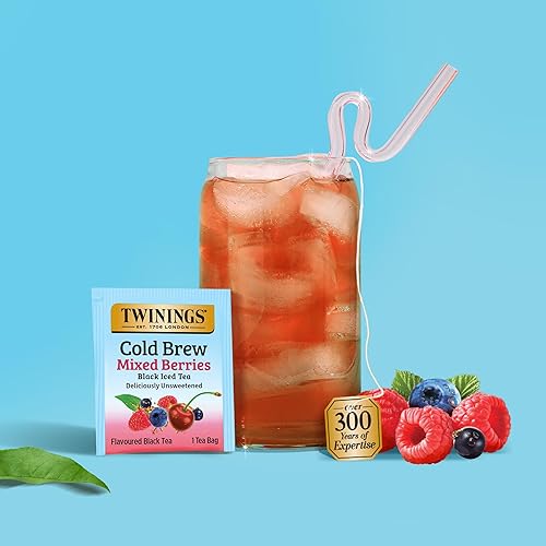 Vista 4 de Twinings Mixed Berries - Té negro con sabor de bayas mixtas para preparación de té helado, té con cafeína y sin azúcar, 20 unidades (paquete de 6)