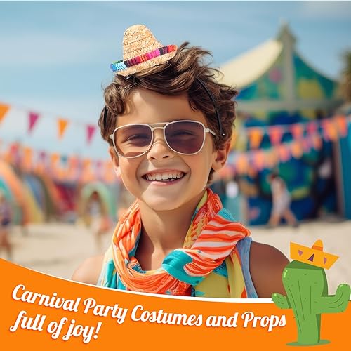 Vista 3 de Pasimy Juego de 12 sombreros de fiesta de mini sombrero, bigotes falsos, 6 diademas mexicanas con 6 bigotes para disfraz de Halloween