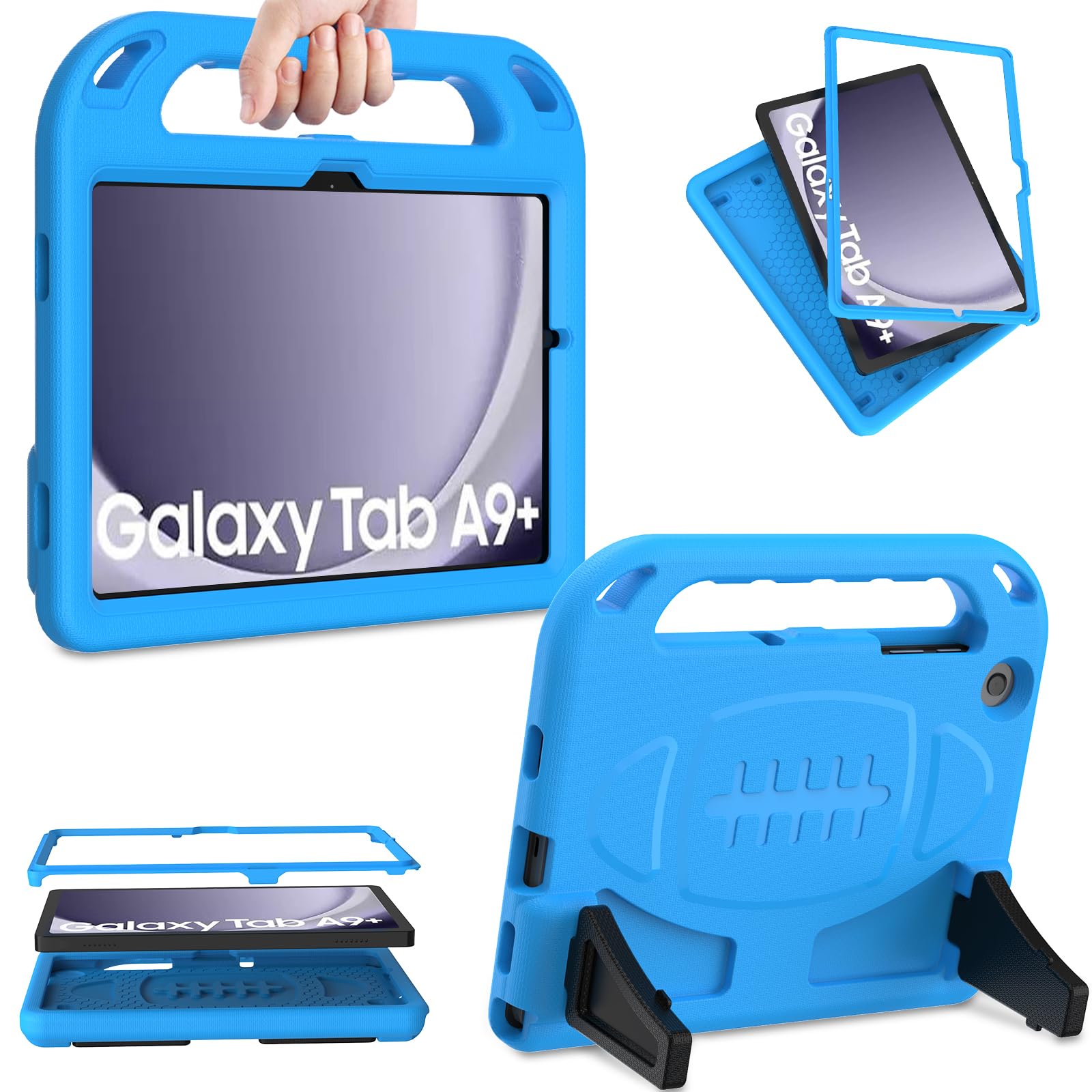 SINSO Kids Case for Samsung Galaxy Tab A9 Plus 11 Inch 2023, Built-in Screen Protector, Shockproof Handle Stand, Blue