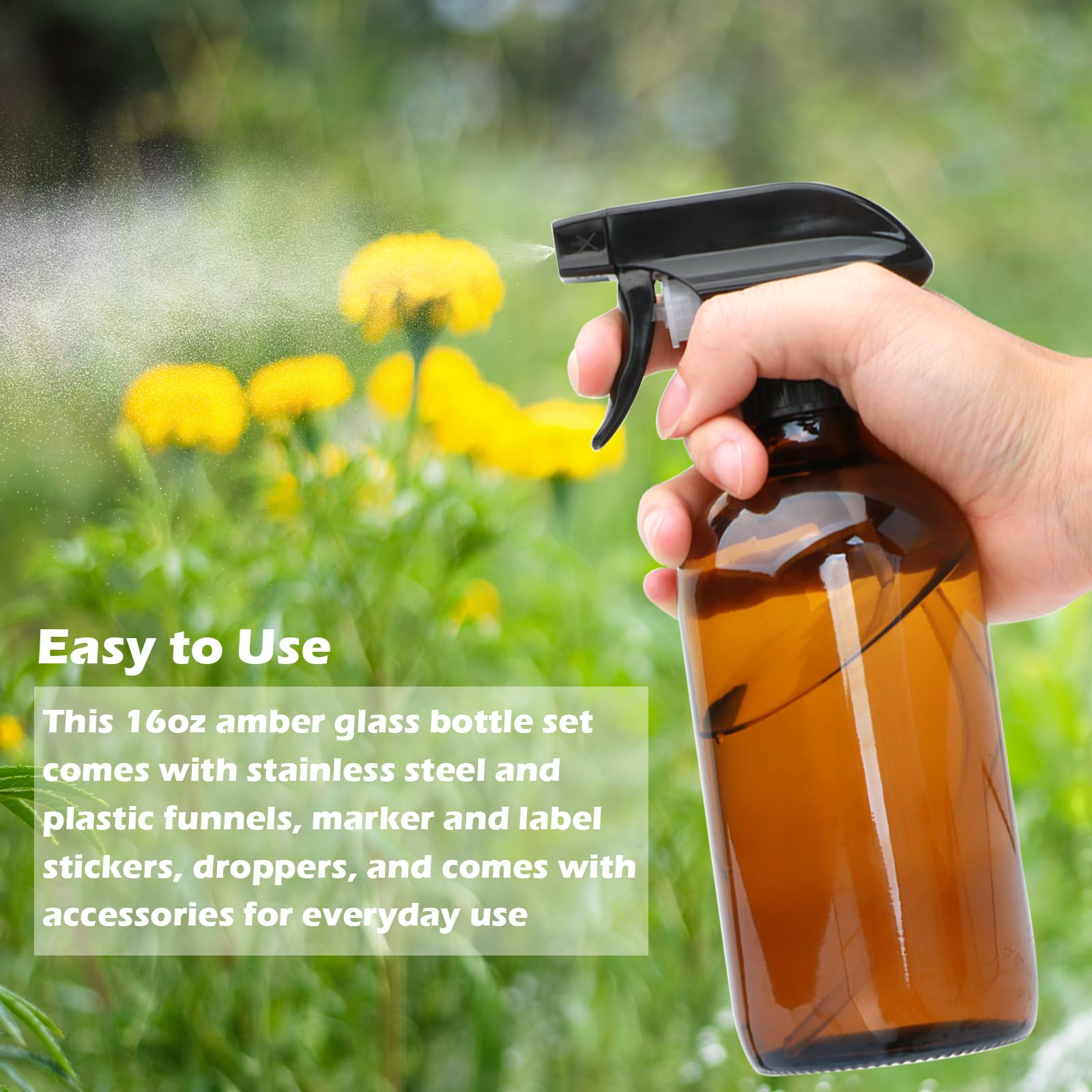 Maredash 16oz Amber Glass Spray Bottles, 12-Pack with Accessories
