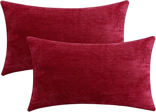 Fundas de almohada decorativas de color rojo brillante, felpilla suave, cómoda, para sofá lumbar (juego de 2, 12 x 20 pulgadas)
