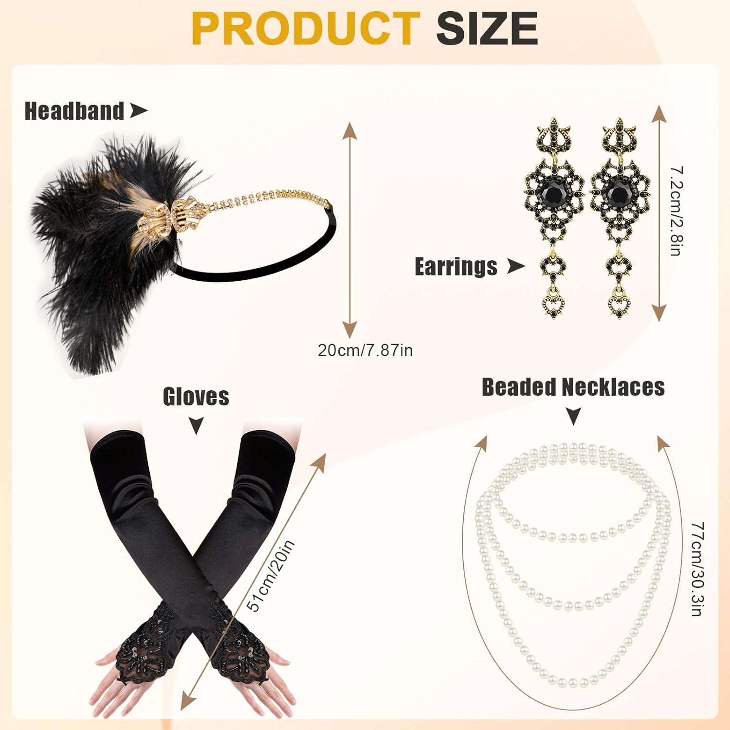 1920s Flapper Costume Accessories Set for Women, Great Gatsby Costume Roaring 20s Accessories Set with Headpiece - Image 2