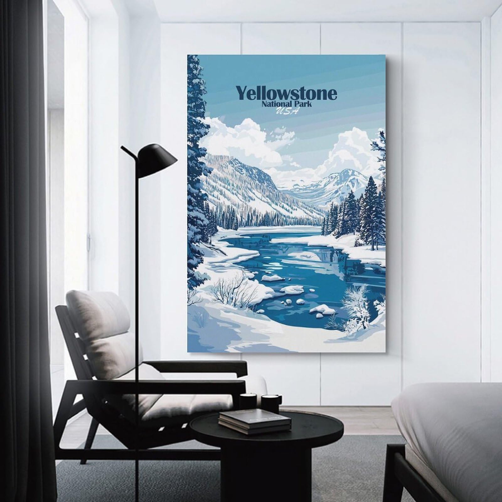Junmoney Canvas Art Print Yellowstone National Park Winter, 20x30inch(50x75cm), for Office, Study Or Home Workspace, Home Office Artwork with Decorative Appeal