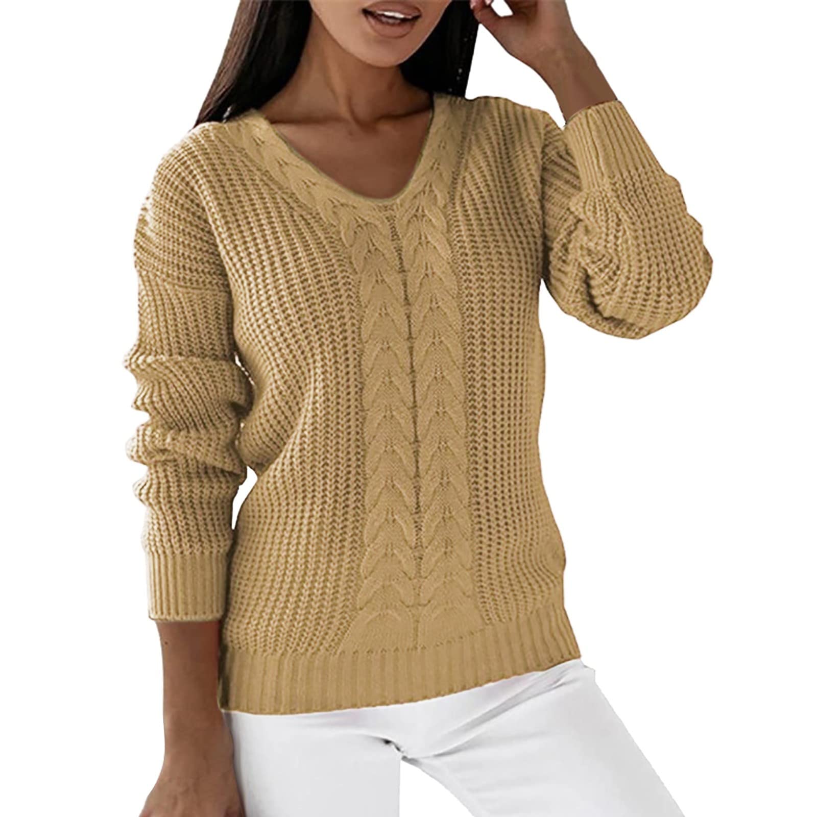 Générique Pull Femme Col en V Slim Style Couleur Unie Stretch Coupe Classique Pullover Tops Tendance Moderne Manches Longues Tricoté Côtelé Sexy Confort Sweatshirts Léger Casual Printemps Automne