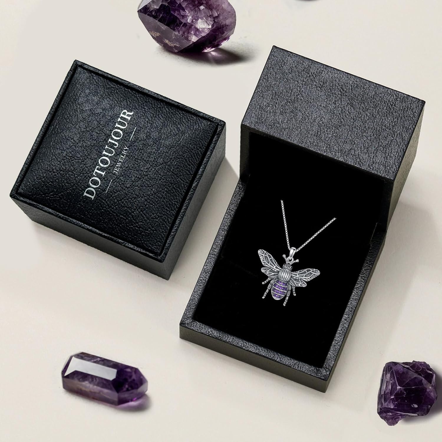 Natural Amethyst Bee Necklace for Women Real Amethyst Pendant 925 Sterling Silver Vintage Jewelry Gift for Wife Mom - Image 7