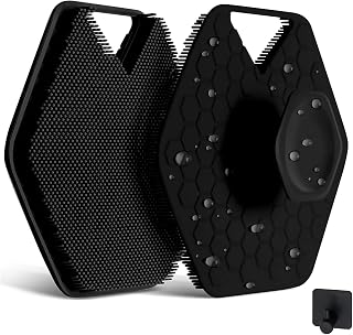 Silicone Body Scrubber & Storage Hook , Handheld Shower Cleansing Brush Silicone Body Scrubber Shower Gentle Exfoliating and Massage for All Kinds of Skin (Bath Brush - Black)