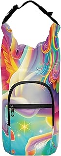 OWFKAY Bolsa para botella de agua, diseño de caballo blanco con alas coloridas, soporte para botella de agua deportiva, accesorios para botellas de agua, multicolor, Talla única, Bolsa transportadora