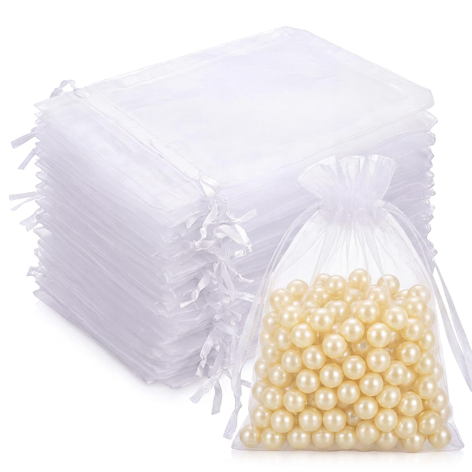 500 Pcs White Organza Bag 3x4 in Small Mesh Bag Drawstring for Jewelry