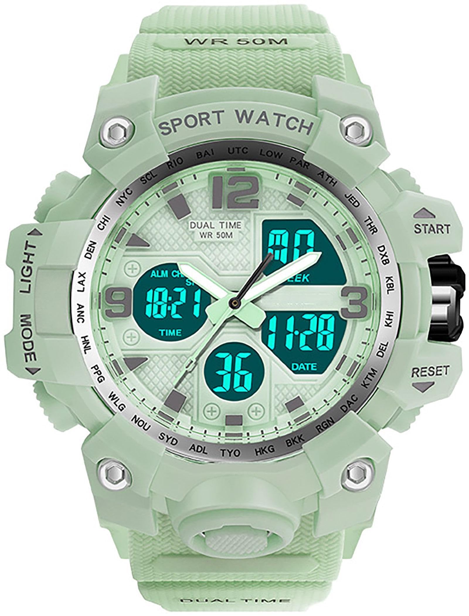 findtime Orologio sportivo da donna, per studenti, adolescenti, con sveglia, doppio orario, cronometro, impermeabile, sportivo, analogico, digitale, bianco, viola, rosa, nero, blu