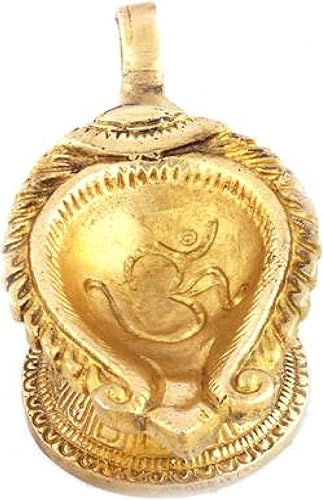 Miniatura 2 de Diya - Lámpara de aceite con mango OM de latón tallado Diyo de 4.5 pulgadas, latón macizo, acabado antiguo, lámpara de aceite para puja en casa,